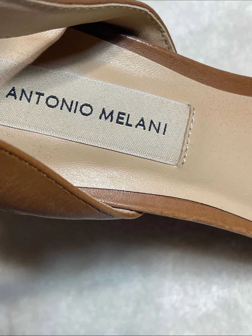 ANTONIO MELANI Tan Leather Platform Wedge Sandals with Slingback Ankle Strap Sz6